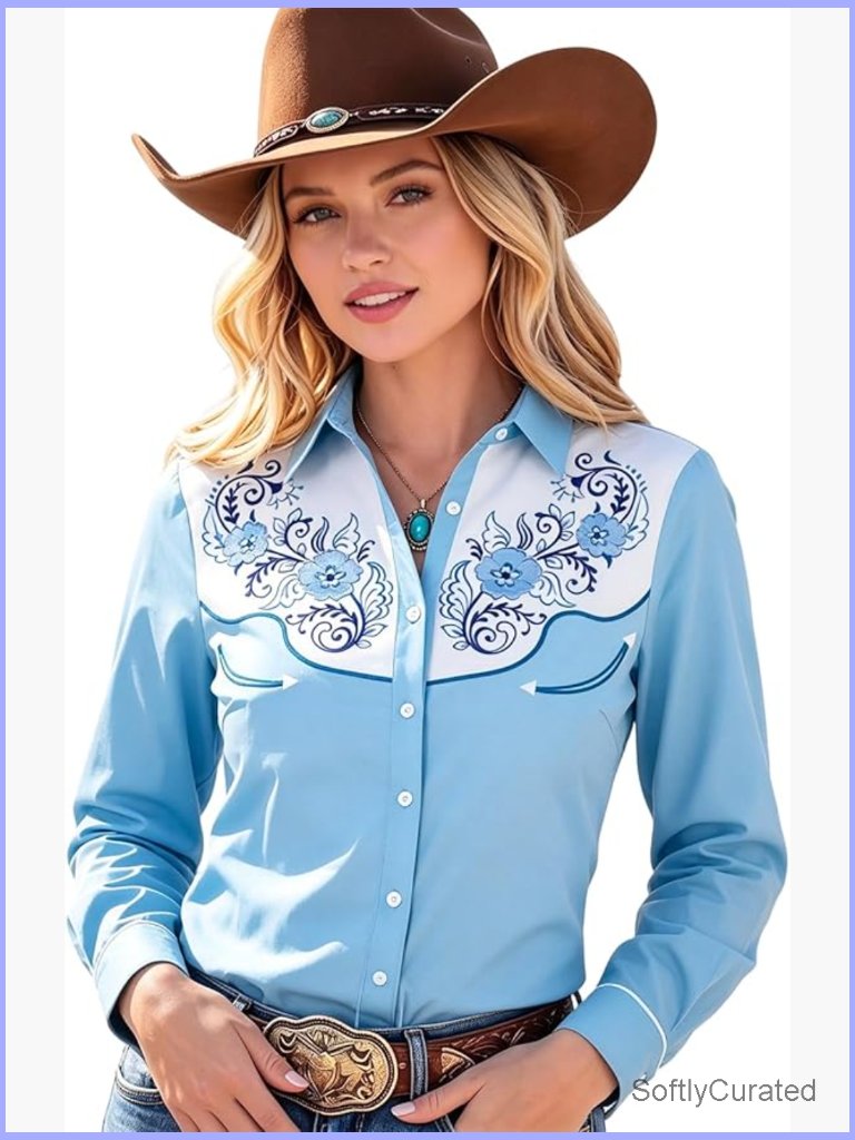 Western Cowboy Shirt Long Sleeve Button Down Cowgirl Top Country Music